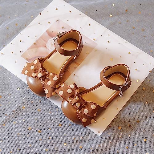 Girls Dress Shoes Cute Bow Mary Jane Shoes Ballerina with Satin Ankle Tie for Wedding Toddler Girl Sandals Size 82