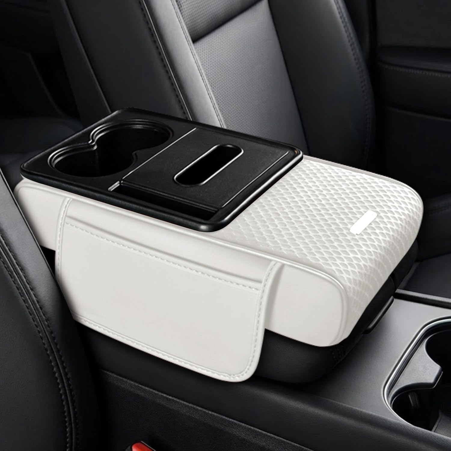 GUOQINGYUANHANG Car Armrest Cover for VW Tiguan Allspace II (5-Sitzer) 2016-2024, Console Lid Protector Waterproof Armrest Cushion Soft Interior Decoration Accessory for Vehicle,White