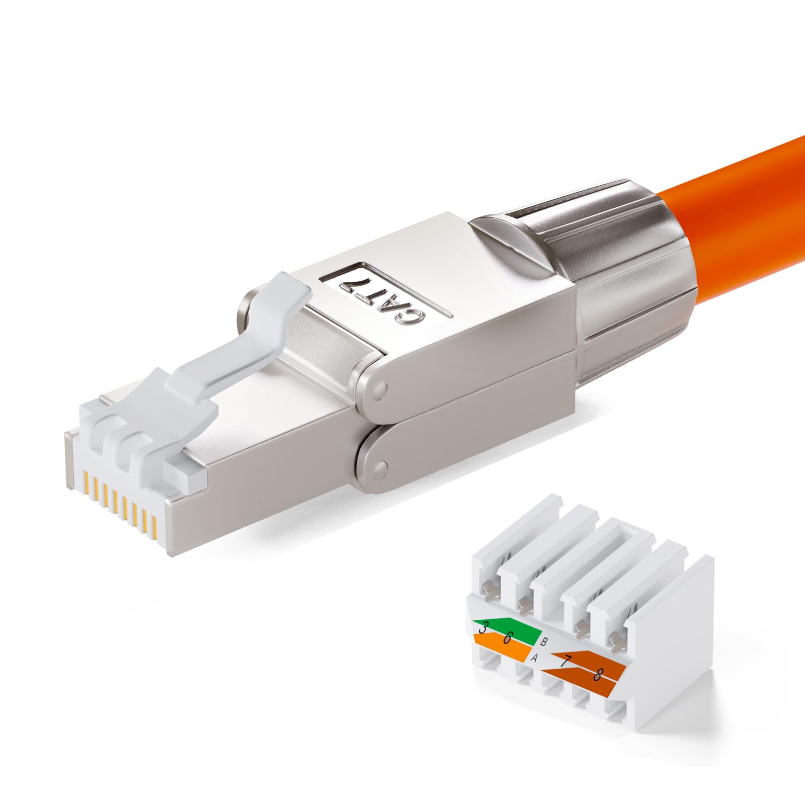 HB-DIGITAL Lot de 10 fiches réseau CAT.7 RJ-45 vers borne de coupe (LSA) *Contacts plaqués or (50u) * Connecteur LAN Gigabit à sertir sans outil pour câble de pose CAT8, CAT7, CAT6a, DSL, Internet