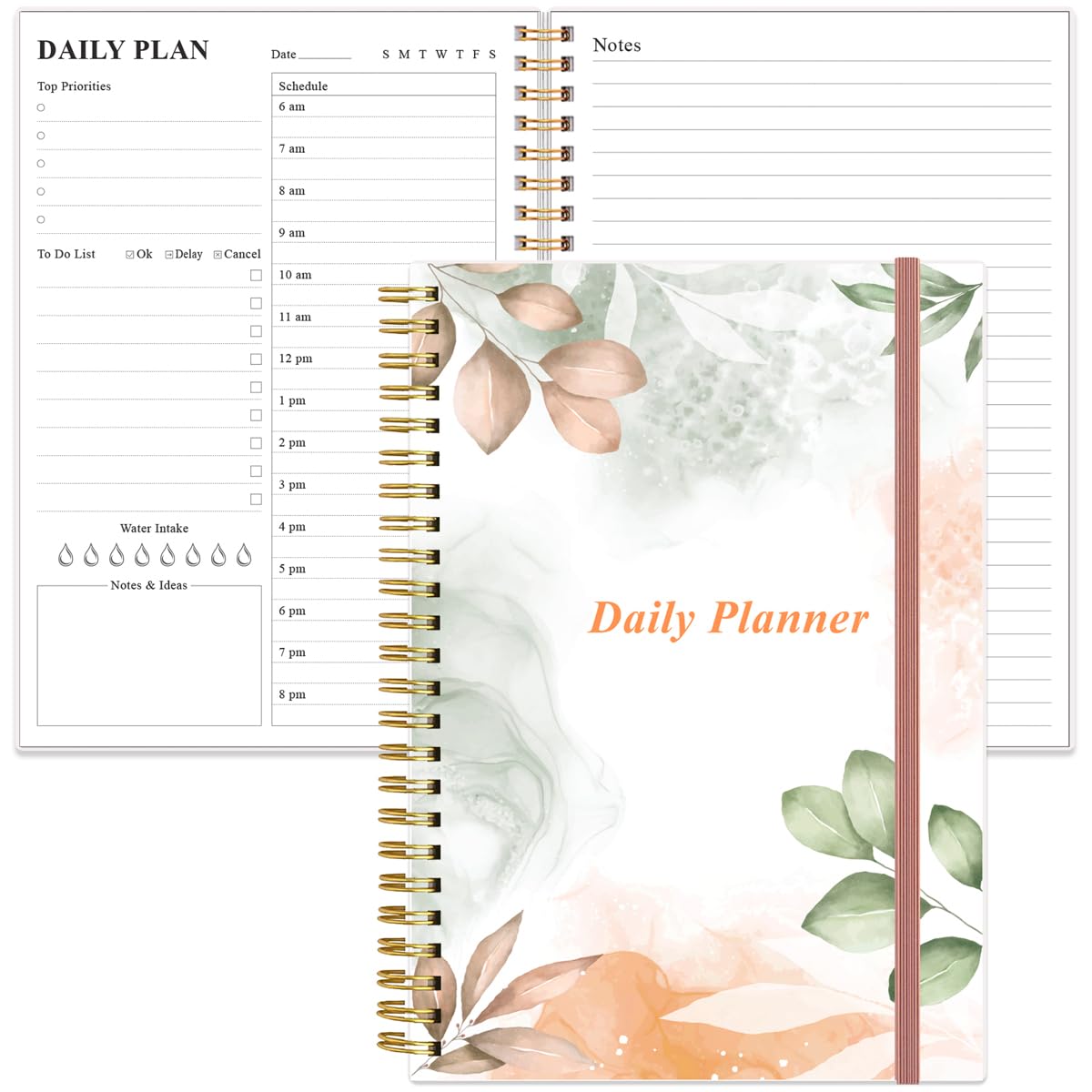 Daily Planner Undated, A5 To Do List Notebook Hourly Schedules, Spiral Appointment Planner for Women and Men PVC Hardcover