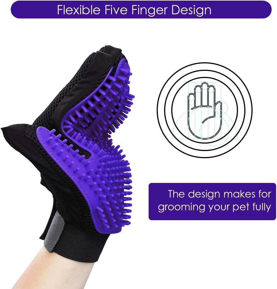 Image of DELOMO Pet Hair Remover Glove - Gentle Pet Grooming Glove Brush - Deshedding Glove - Massage Mitt with Enhanced Five Finger Design - Perfect for Dogs & Cats with Long & Short Fur - 1 Pack, Purple