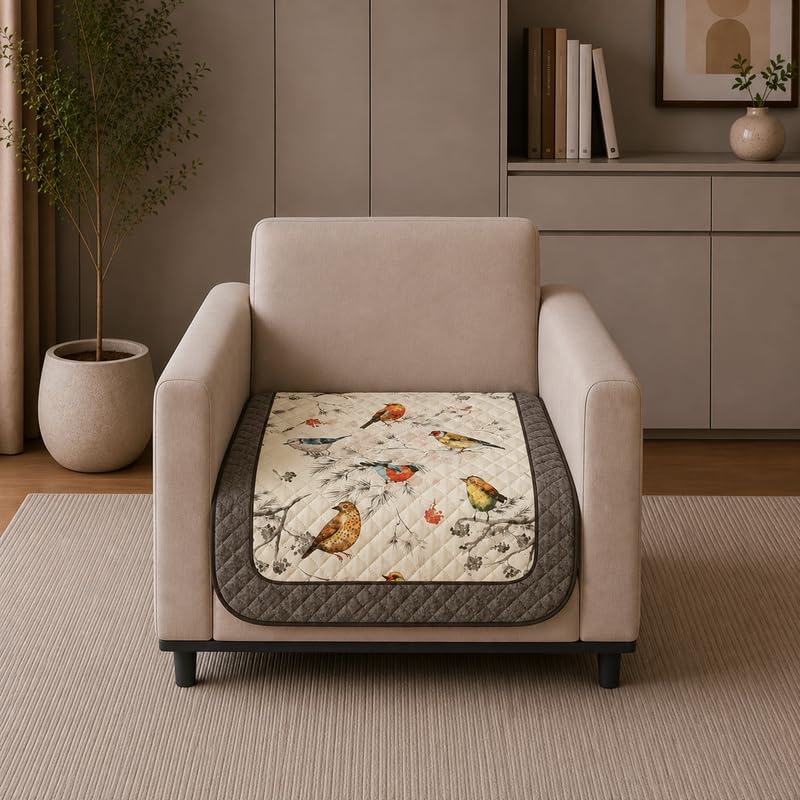 Image of Nendle Quilted Customisable Digital Printed Sofa Mat Cover with Fixed Seat Depth of 36 Inches | Premium Velvet Fabric Furniture Protector for Custom Fit