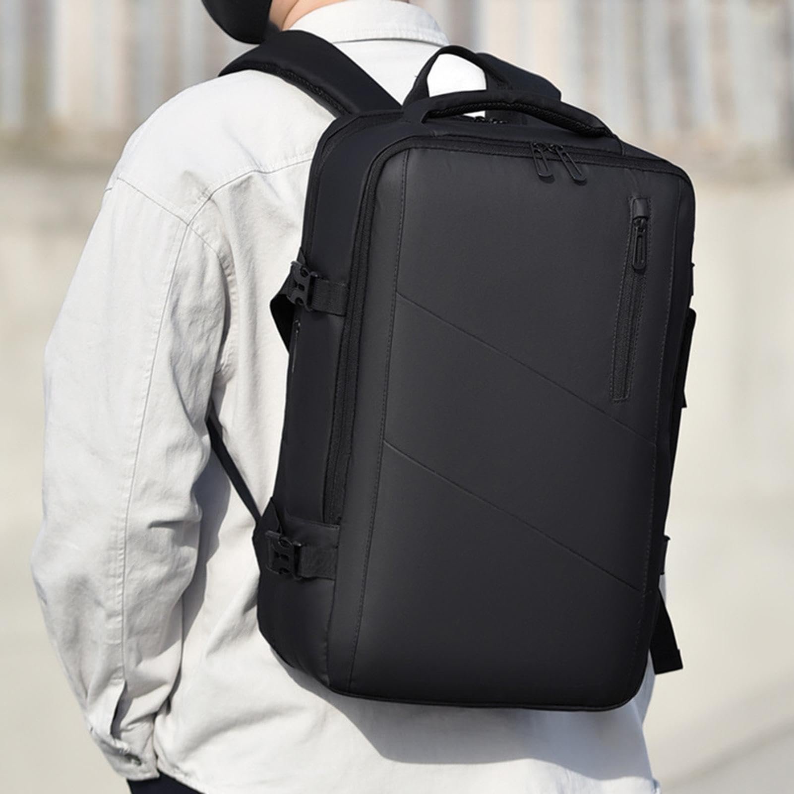 Mochila expandible para computadora portátil de negocios, mochila de trabajo con puerto de carga USB - Mochila de viaje negra | Mochila extra grande para ordenador portátil de viaje con