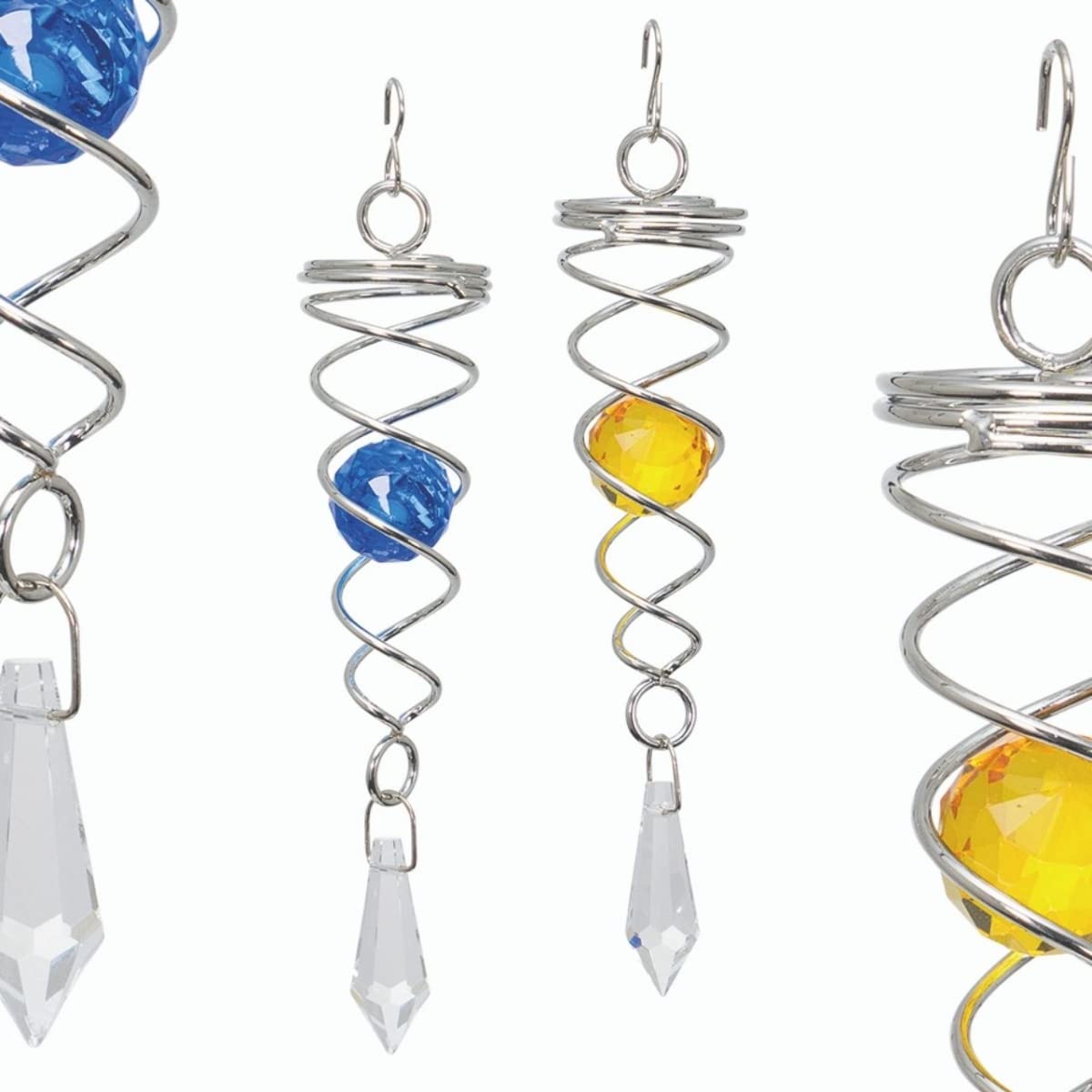 CIM spirala wiatrowa – Little Crystal Twister [zestaw 2-częściowy] – niebieski/żółty – wymiary dzwonka wiatrowego: 3 x 16 cm – łącznie z 2 szklanymi przedmiotami ze szlifem fasetowym – w zestawie haczyki i sznurek nylonowy