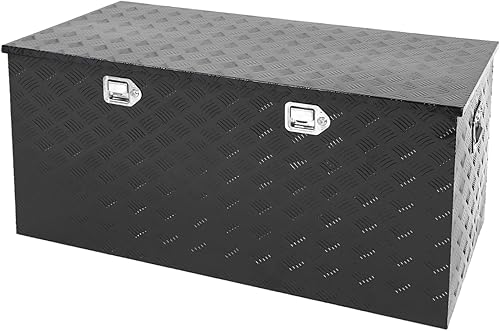 Caja de herramientas para camión de 48 x 24 x 24 pulgadas, caja de herramientas de aluminio negro con cerradura y llaves, 5 bares, caja de