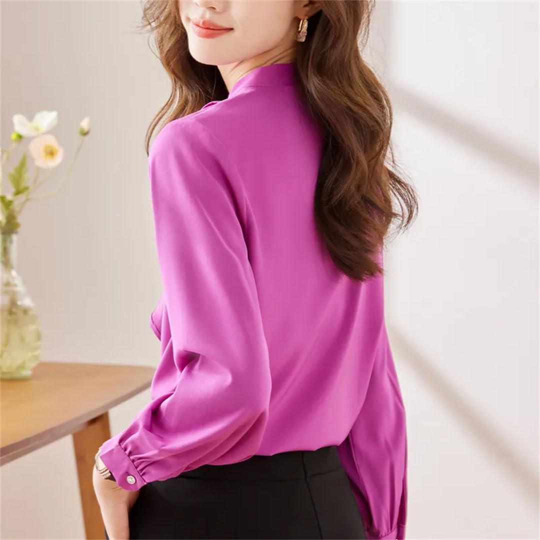Blusa de manga larga para mujer, color morado, elegante, formal, para oficina, trabajo