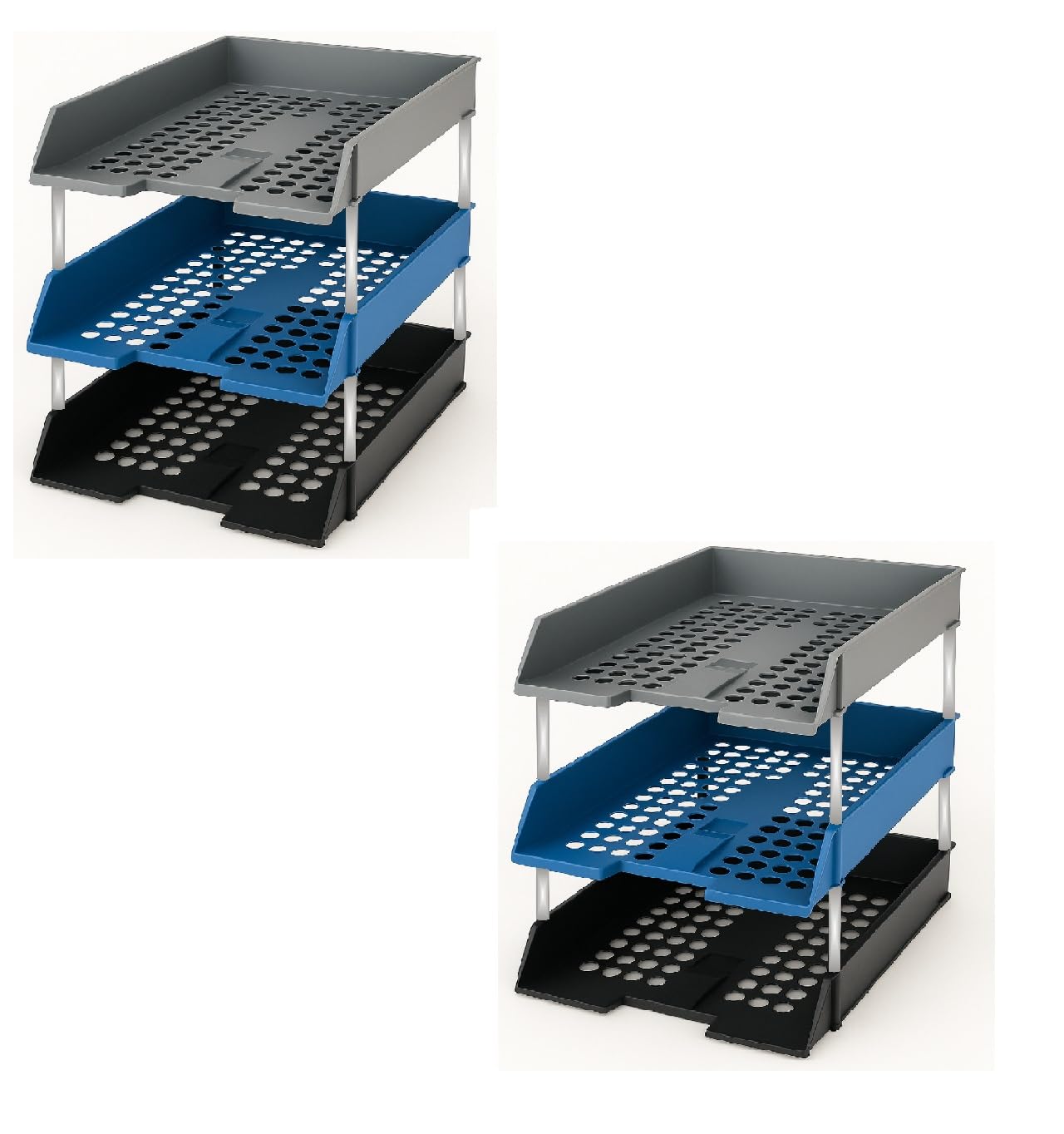 Evrite Cool Tone Bundle A4 Lettertray With Risers 3 Colours Bundle Black/Blue/Grey Letter Tray- Pack Of 6 Trays + 4 Riser Sets