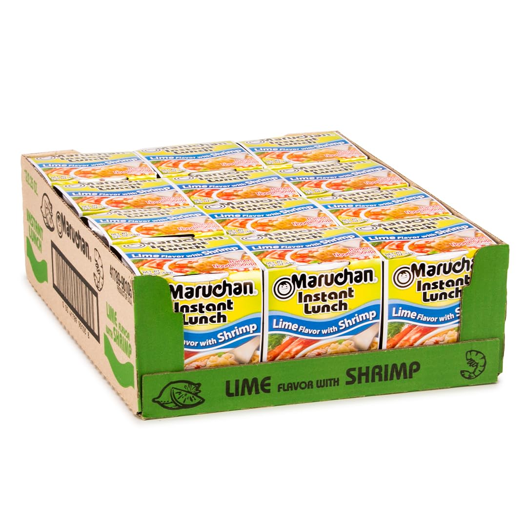 Maruchan Instant Lunch Ramen Noodles, Lime Flavor with Shrimp – Japanese-Style Instant Noodle Soup, Quick & Easy Meal – 2.25 Oz Cup, Pack of 12