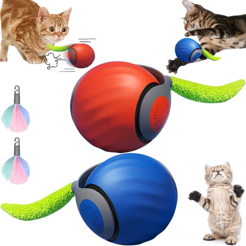 SORNEICDR Interactive Cat Toys for Indoor Cats, Smart Interactive Cat Toy Ball with Tail Automatic Kitten Toys for Bored Indoor Adult Cats Two Speed