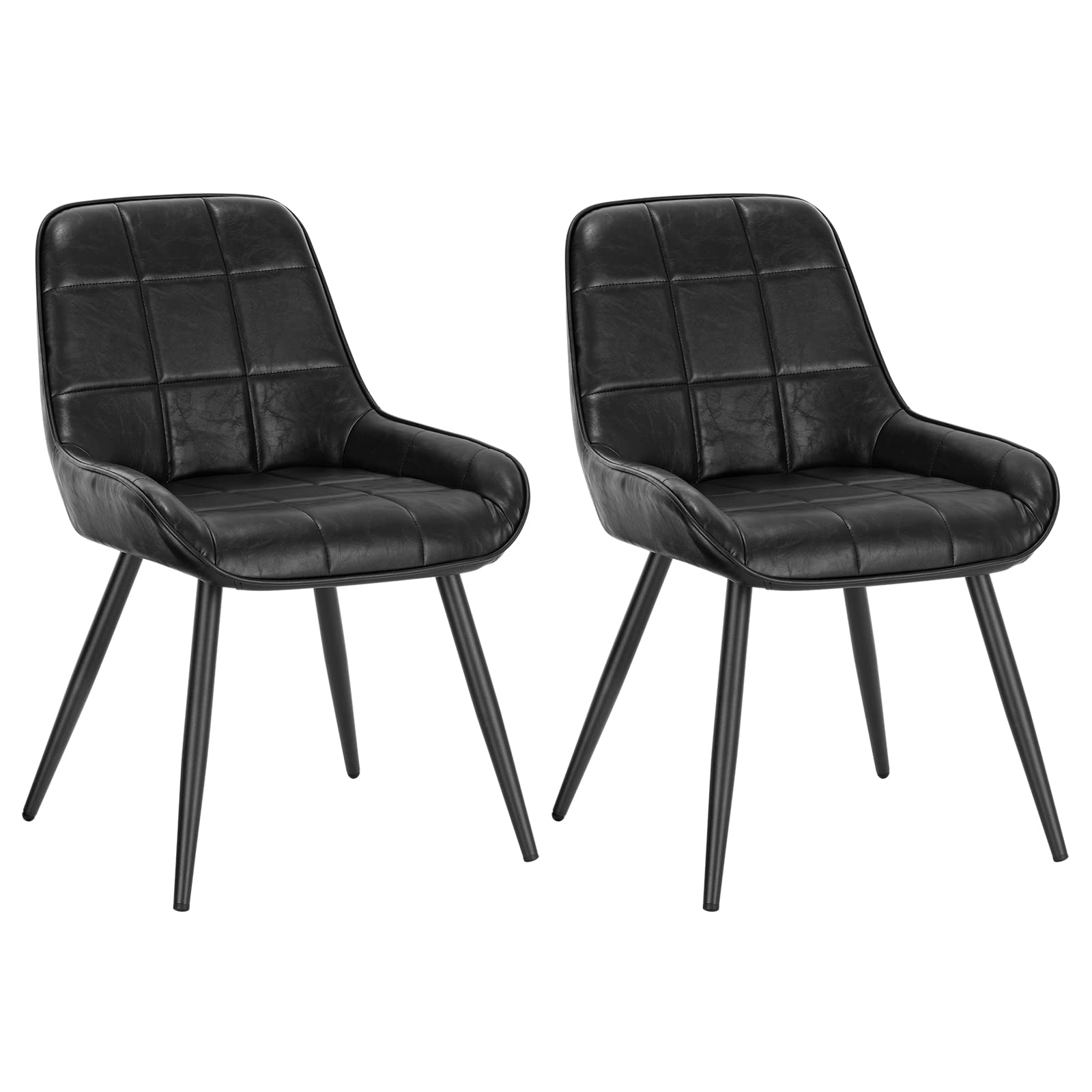 WOLTU Esszimmerstühle 2er Set, Polsterstuhl Kunstleder, Küchenstuhl gepolstert, Akzentstuhl für Wohnzimmer Schlafzimmer Küche, ergonomischer Stuhl mit Rückenlehne, Schwarz, BH332sz-2