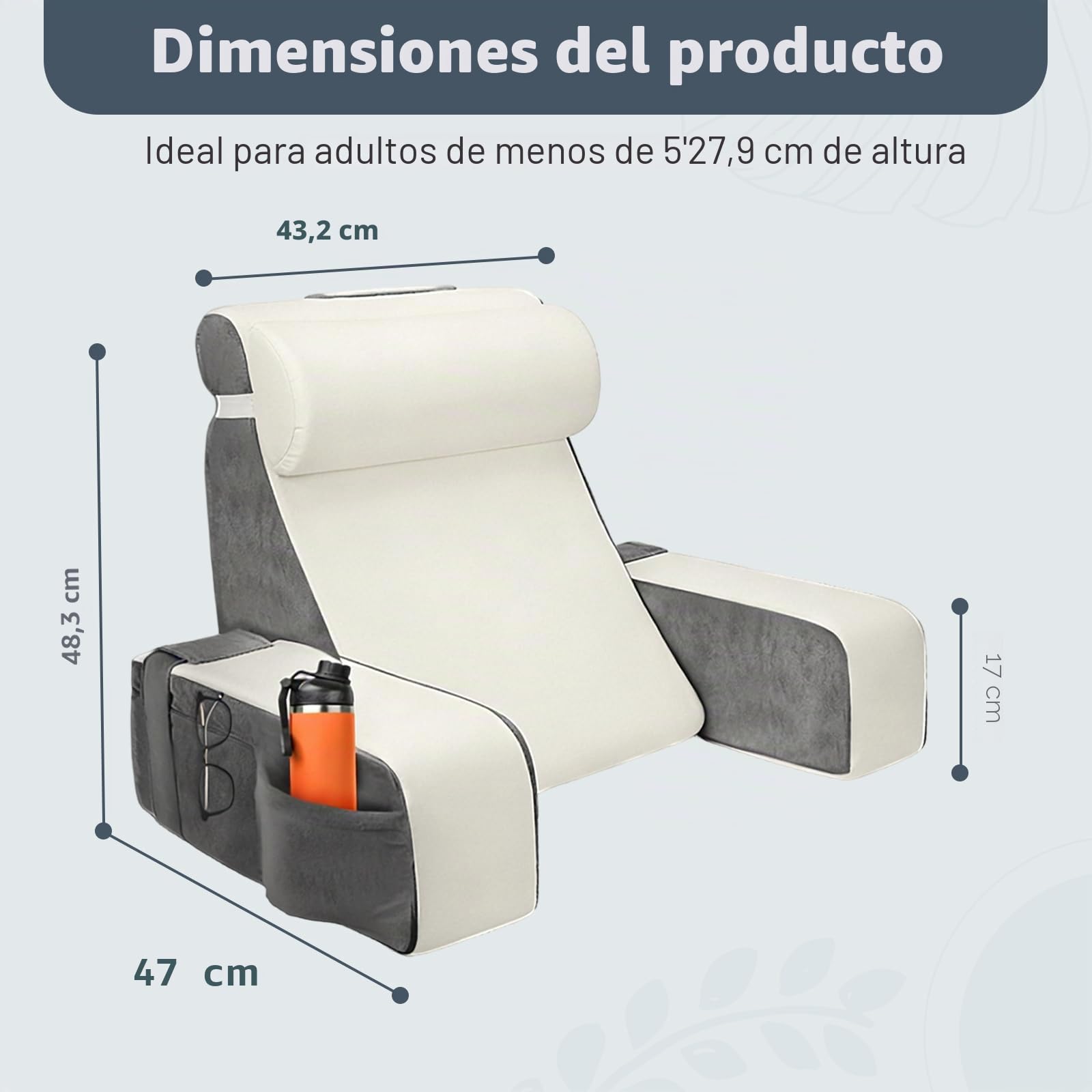 Cojin Lectura Cama,Cojín con Respaldo Apoyo Lumbar, con Soporte para Brazos y Bolsillos, Cojín Lumbar Sofá para la Espalda, Cojin Respaldo Cama para Trabajar, Leer o Jugar en la Cama Sofá Suelo