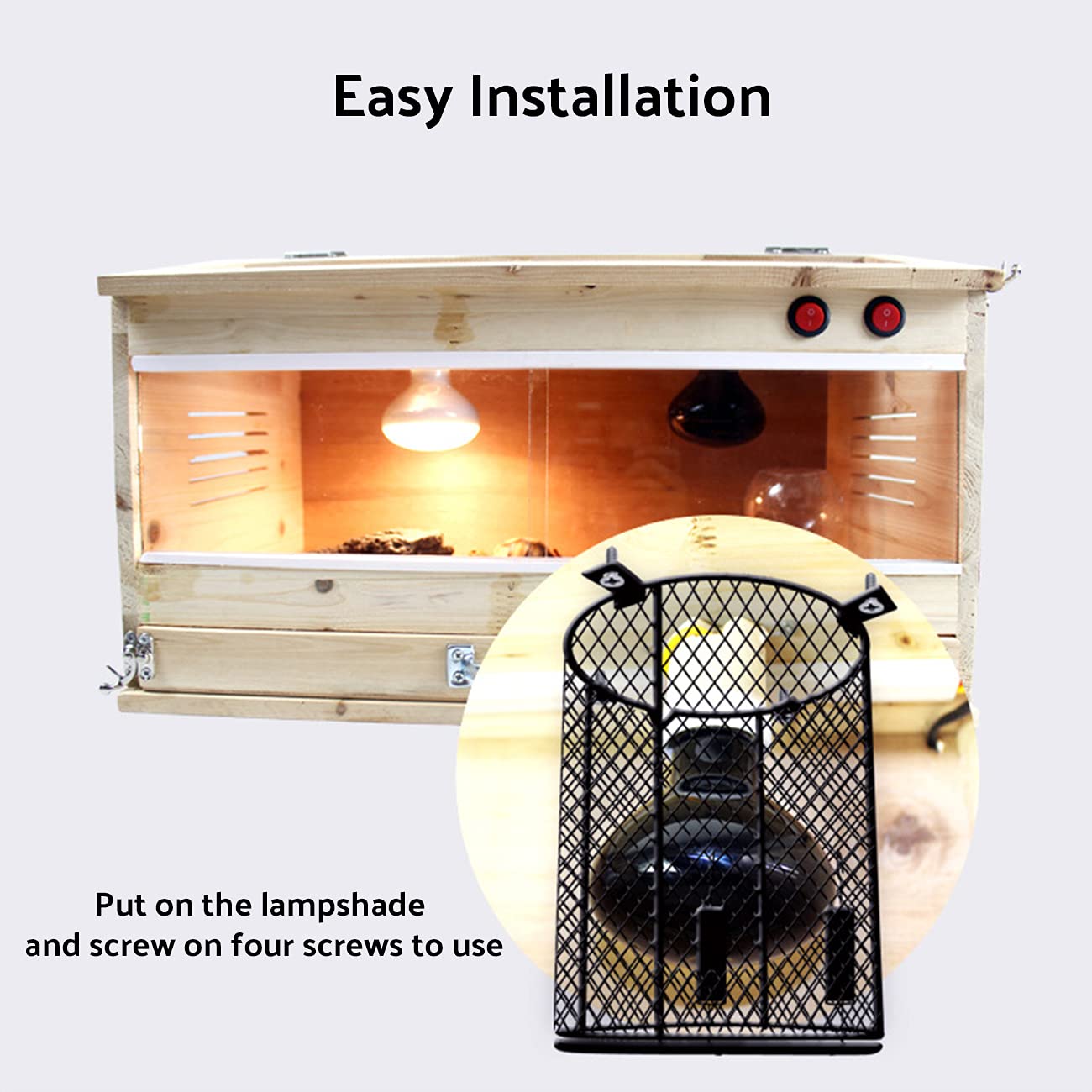 Verwarmingslamp voor reptielen met kooi, keramische verwarminglamp, lampenkap, bescherming tegen verbranding voor amfibieën, reptielen, schildpad, hagedis, spin, EU-stekker