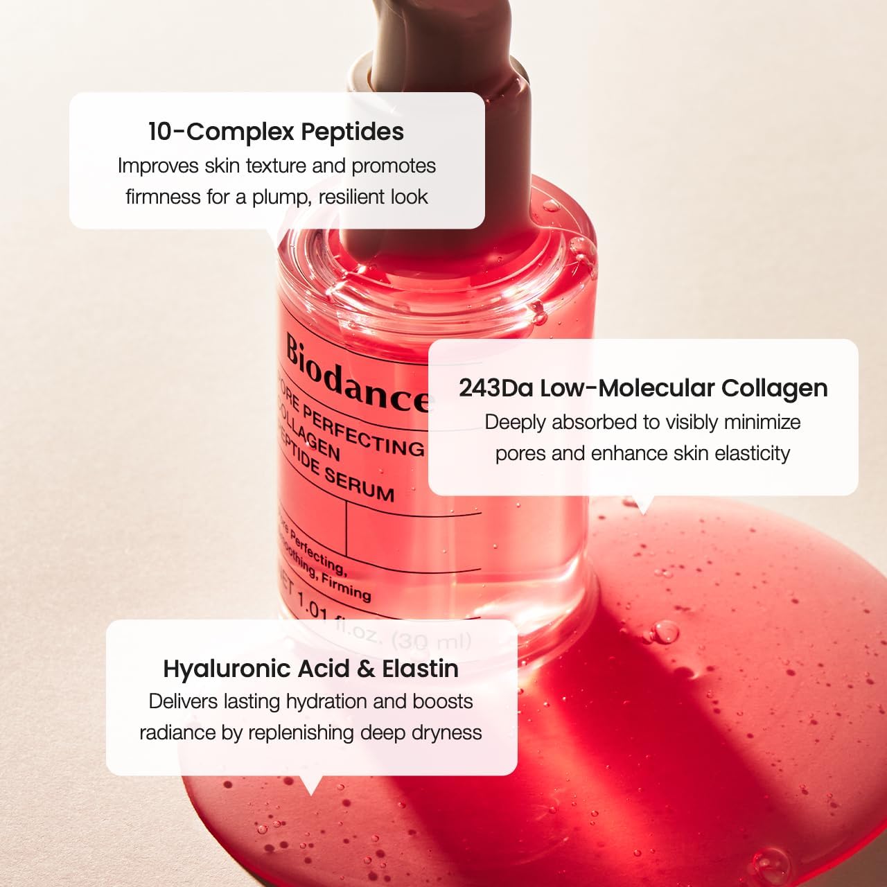 BIODANCE Siero Viso ai Peptidi di Collagene - Perfezionatore Pori, Rassodante e Illuminante - Effetto Rimpolpante e Base Trucco - Skin Care Coreana per Tutti i Tipi di Pelle - 30ml (1.01 fl.oz)