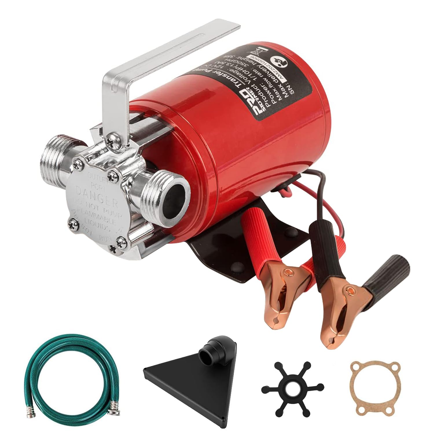 Utility Pump, Prostormer 12V DC 350GPH Electric 1/10HP Mini Portable Water Transfer Pump with Water Hose Kit Great for Yard, Garden, Pool Draining