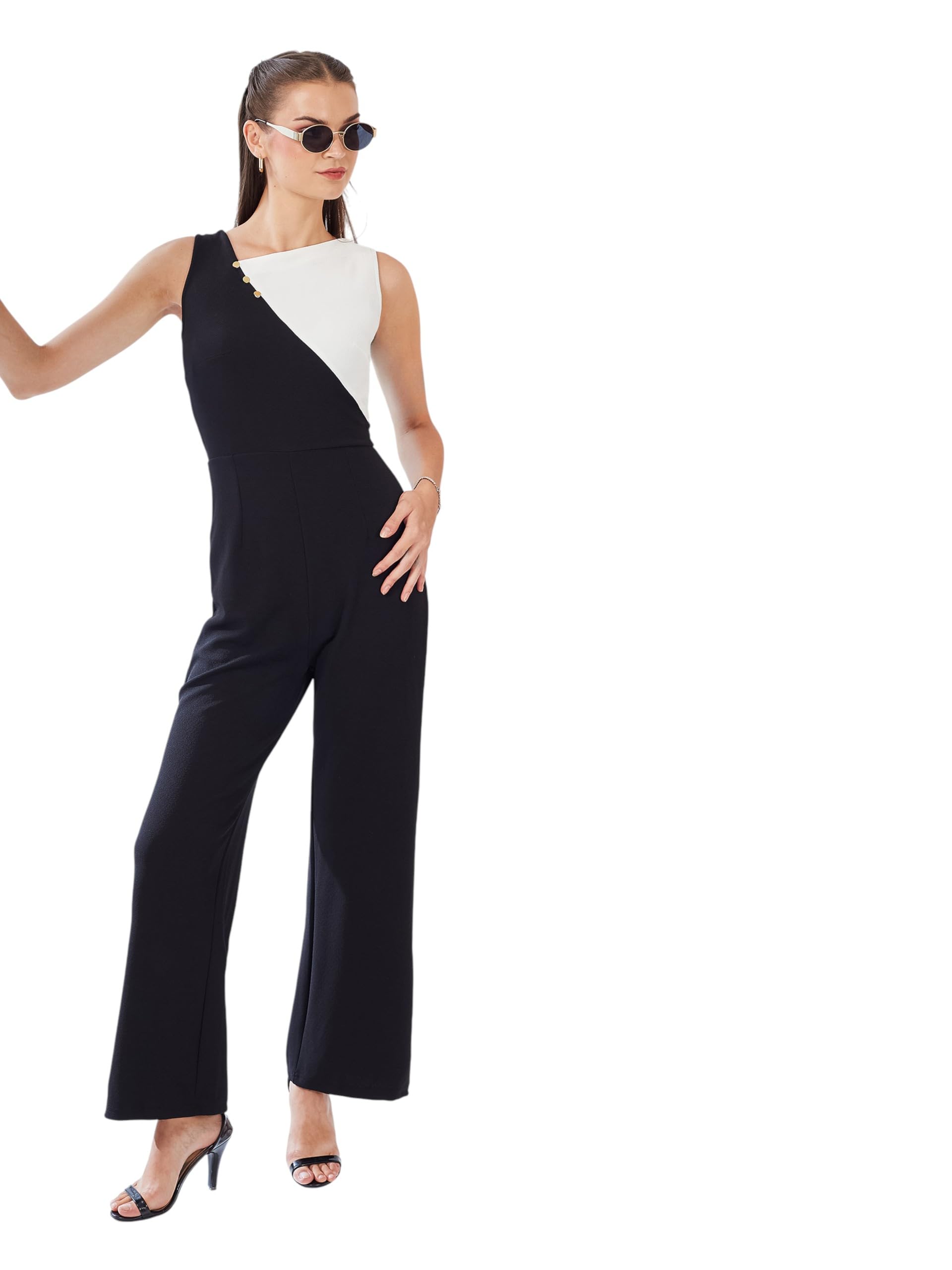 miss chase Women's Sleeveless Polyknitted Color-Block/Paneled Regular Length Jumpsuit-picture-33