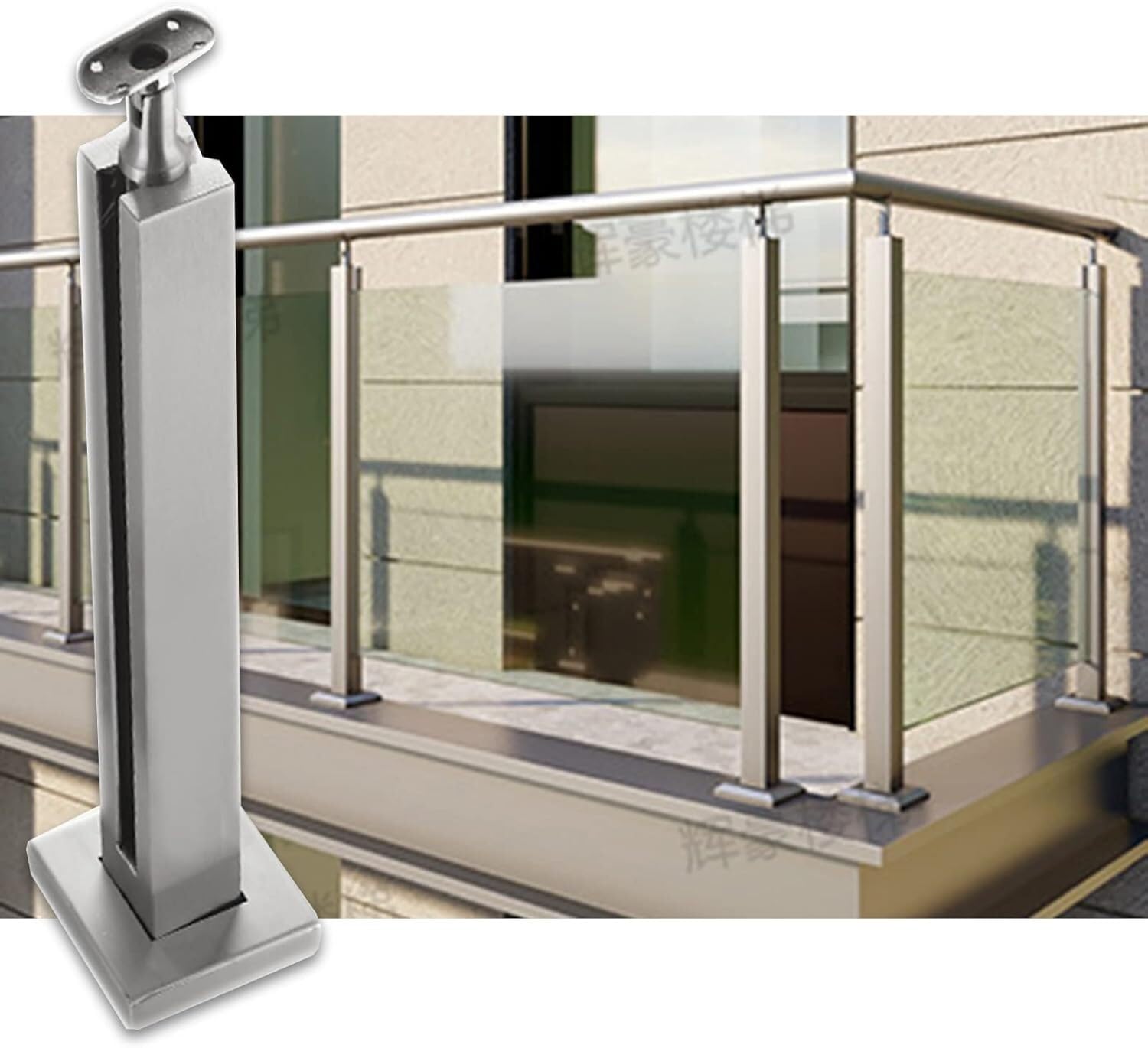 ZCX Paletto per Ringhiera Sistemi di ringhiere in vetro in acciaio inossidabile for corrimano rotondi/quadrati, corridoi, balconi, scale, corridoi, colonne Acciaio Inossidabile(Mid Post,105cm/41.3 in)