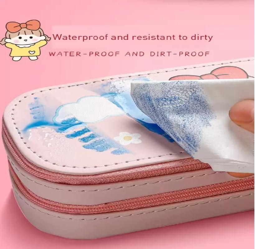 Image of PU Leather Pencil Case with Zipper, Large Capactiy Pouch Stationary Bag Storage Bag Makeup Bag for School, Office (Purple)