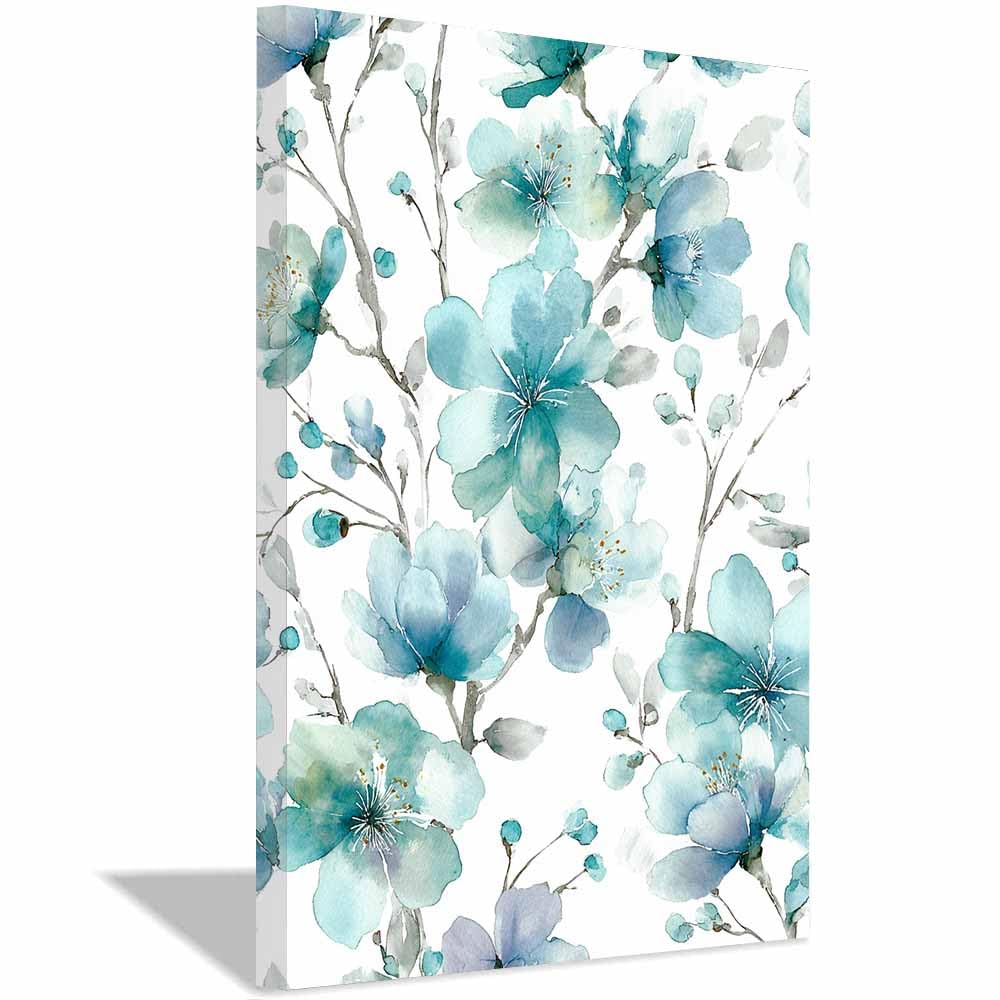 Xeniou Multicolor Flowers Canvas Blue Watercolor Flower Print Canvas Wall Art, For Living Room Bedroom Restaurant Home Office Wall Decoration(Multicolor)-70X100cm Framed