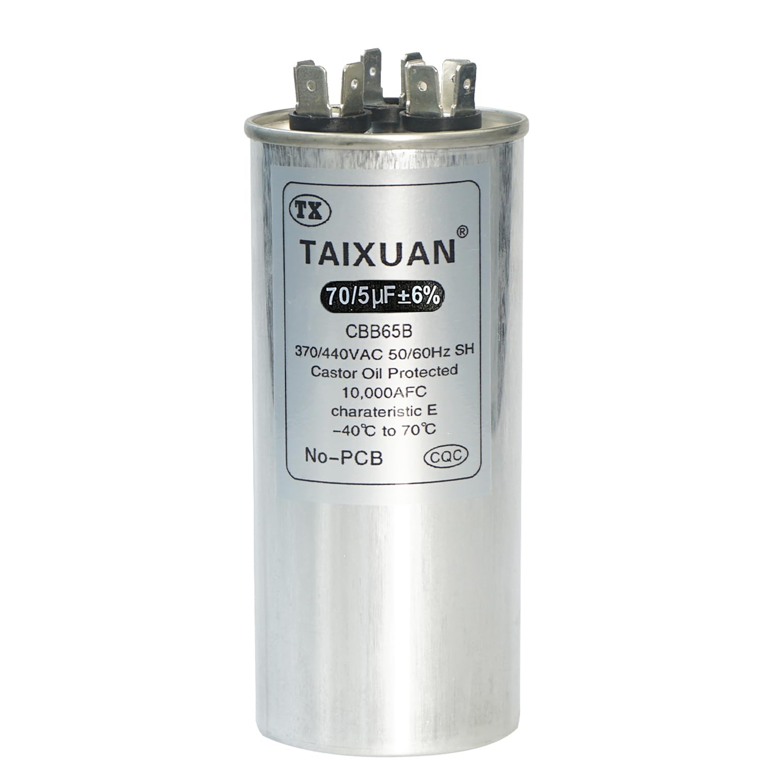 45/5 uF Capacitor 45+5 MFD 370V/440VAC CBB65 Round Dual Run Start AC Capacitors for Air Conditioner AC Unit Fan Motor Start or Heat Pump or Condenser Straight (70/5 UF)