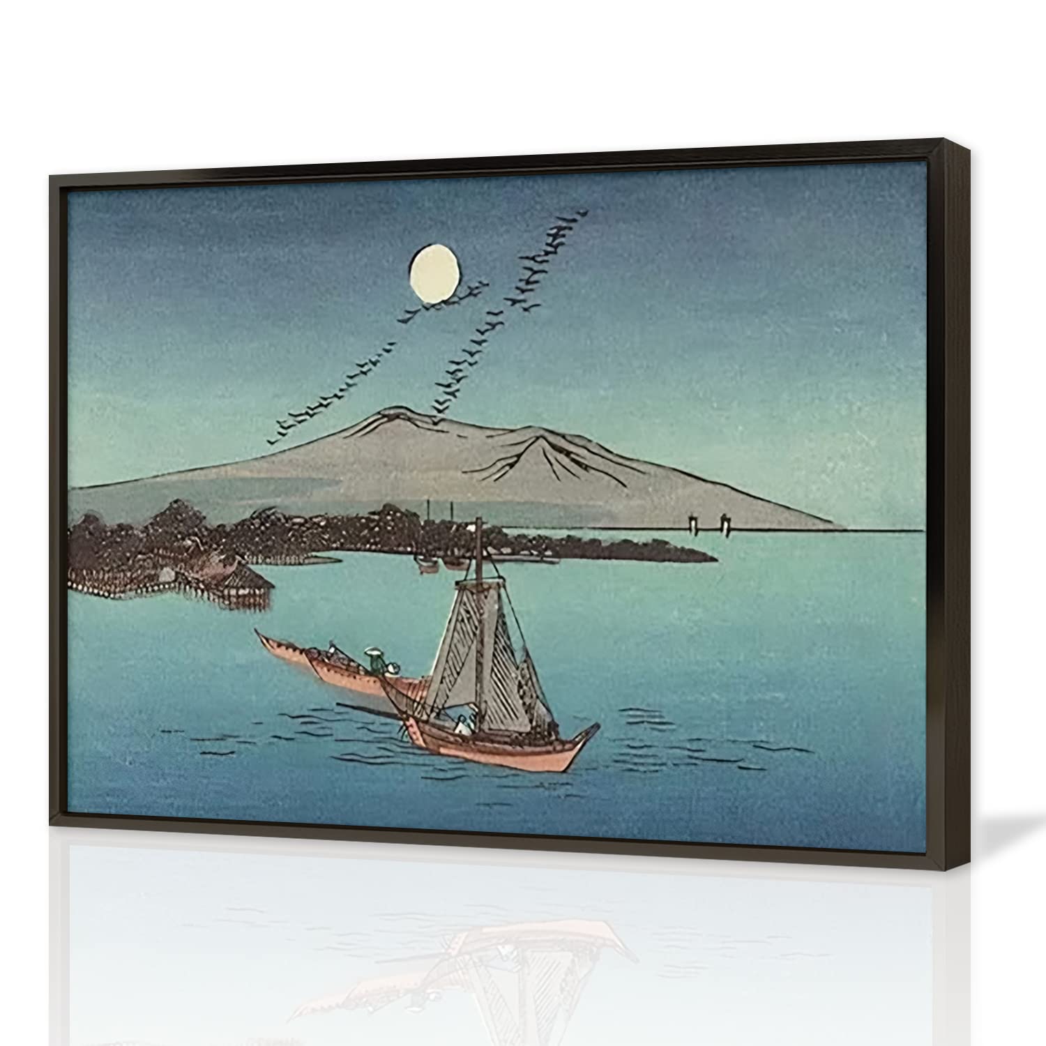Amazon.co.jp: 絵画 湖の上の船と山インテリア 絵画 景色水彩画アート 