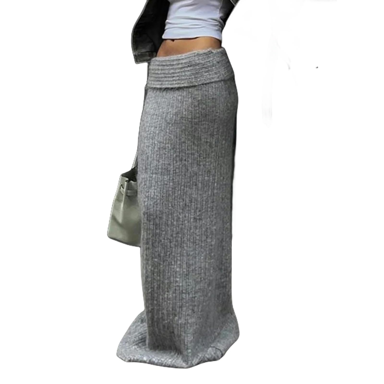 MdybF Falda Larga Mujer Outumn Winter Knit Skirt Fashion Street Street Straight Straight Long Faldas para Mujeres