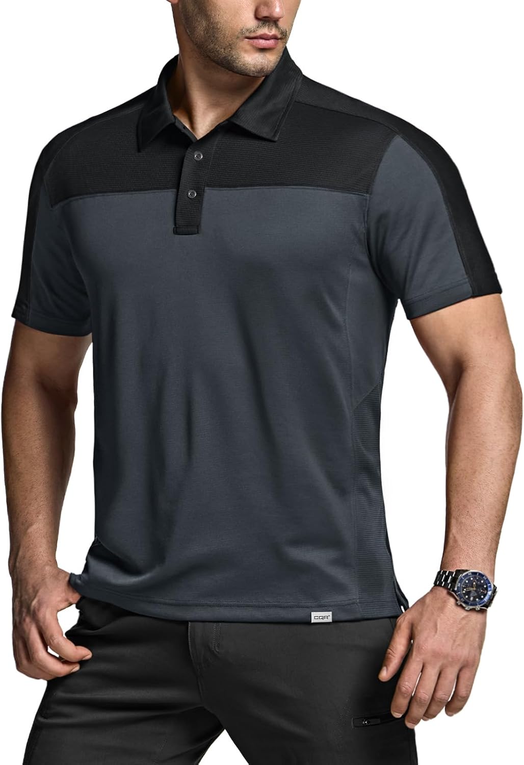 CQR Men's Polo Shirts, Tactical Short Sleeve Golf Performance Shirts, Lightweight Dry Fit UPF 50+ Pique - Image 3
