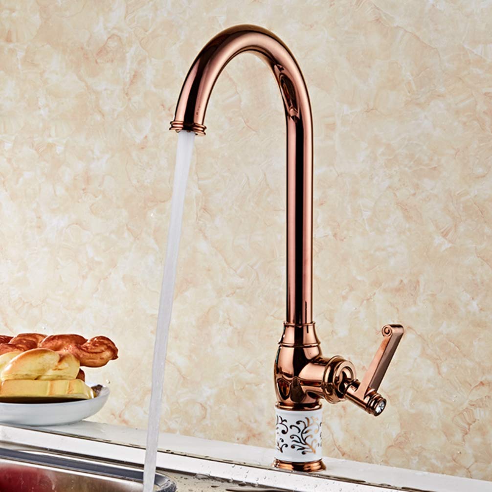 ZYCHSJXA Single Handle Gold Kitchen Faucet Rose Mixer Sink Hot & Cold Taps Tap 360 Degree Swivel,Rose