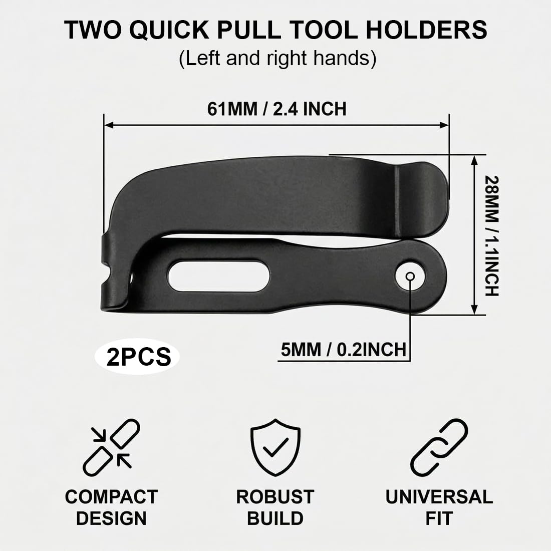 Clips Kydex para Funda de Cuchillo 2 Unidades – Extracción Rápida Ambidiestro para Acceso Táctico EDC, Sujeción Segura en Cinturón