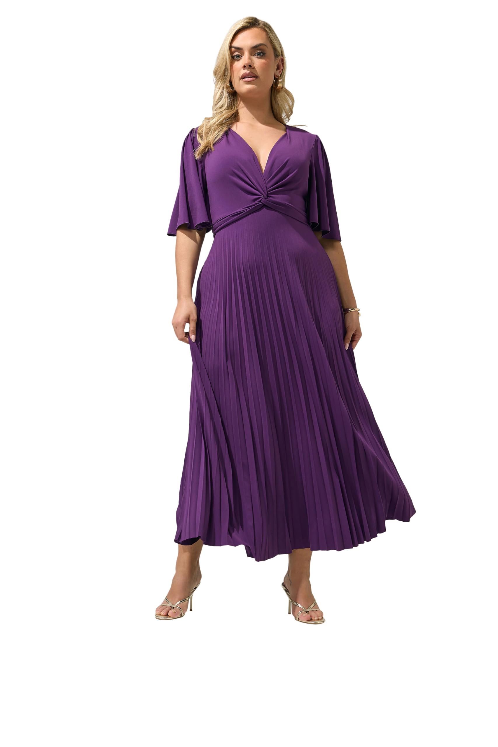 Yours Women's Purple London Curve Plum Knot Pleated Maxi Dress - Plus Size Curve