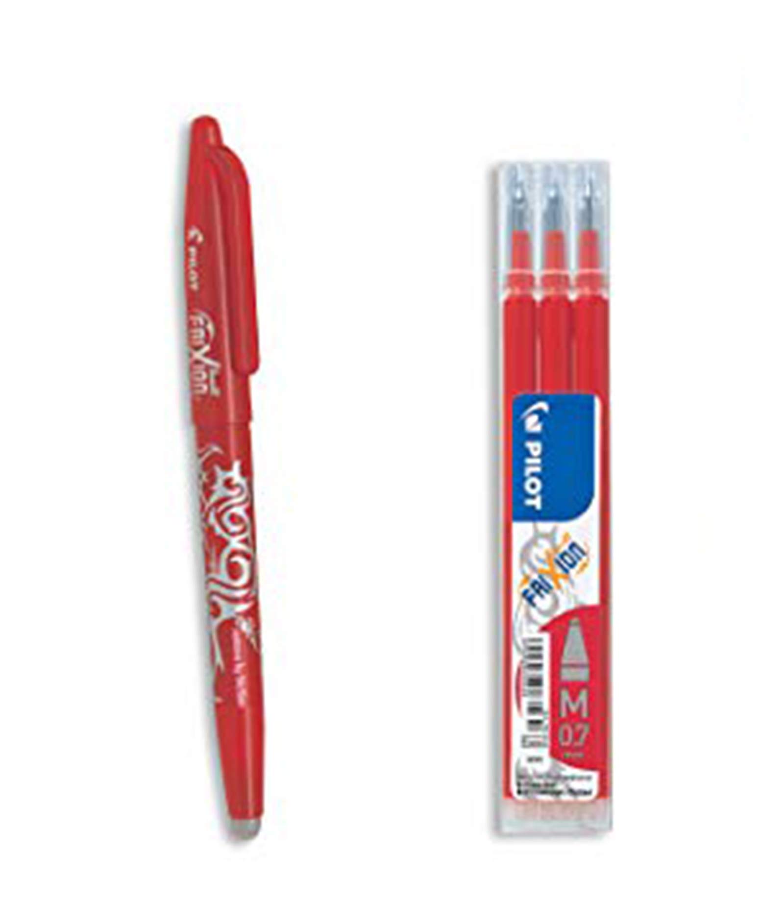 PILOT - Caja de 1 FriXion Ball + 1 Set de 3 Recambios - Bolígrafo Borrable con Tinta Termosensible - Bolígrafo Rollerball Recargable - Rojo - Punta Media