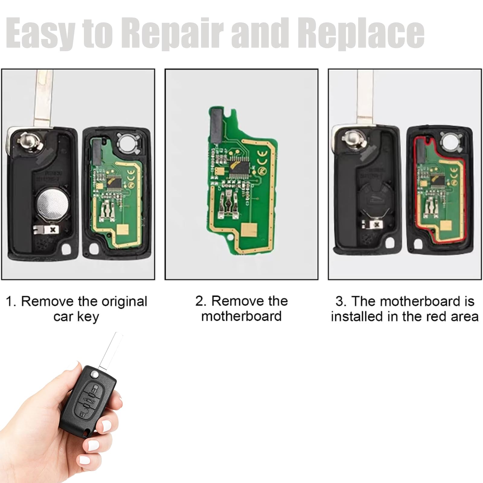 SUPALAND Guscio Chiave di Ricambio a 2 Tasti Per Telecomando Auto Con Lama Compatibile con Peugeot 207 307 308 407 408 3008 5008 Citroen C2 C3 C4 C5 C6 C8 Con 1 Catena Portachiavi, 1 cacciavite