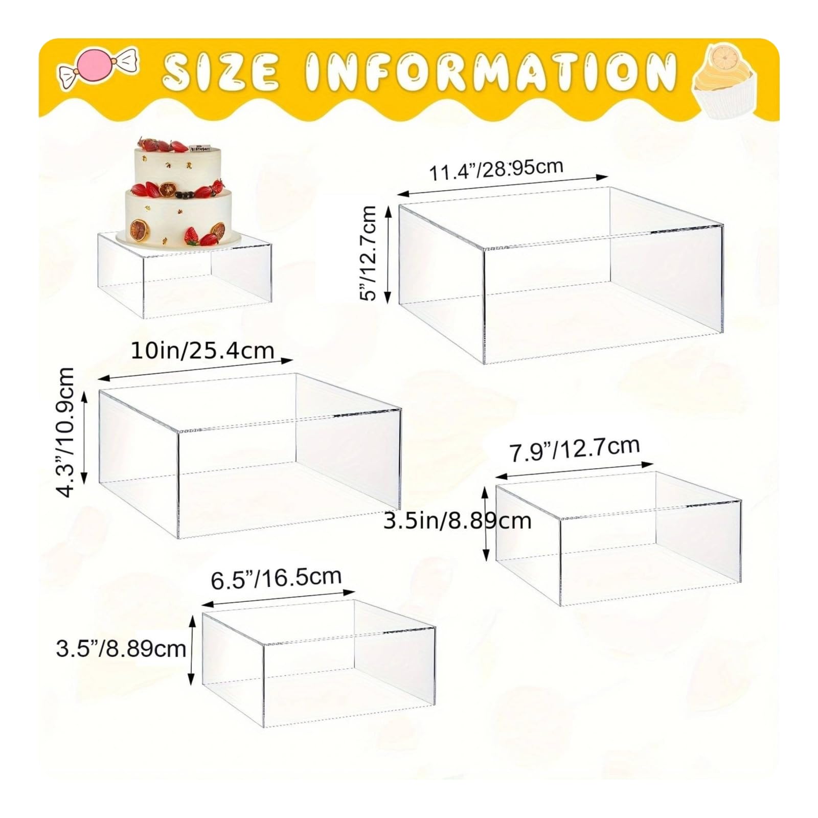 4 Piezas Soporte Tarta Rellenable | Aves y Lisos, Caja Expositora Acrílico, corativo, Expositor para Tartas, Bodas, Cumpleaños, Reposteros