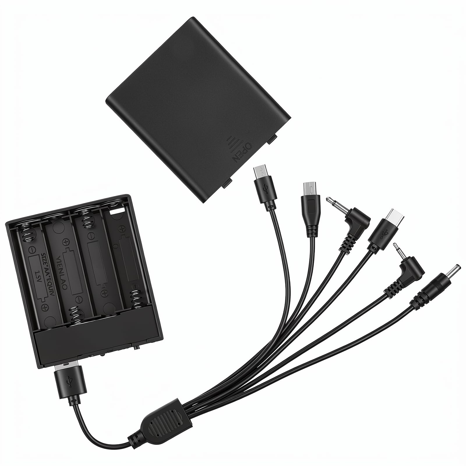 Safe Emergency External Power Supply Box with 6 Connector, External Battery Pack with 2.5mm & 3.5mm Jack Universal Port 4 AA 6V Anti Theft Door Lock Spare Battery Box for Electronic Cabinet Lock Toys
