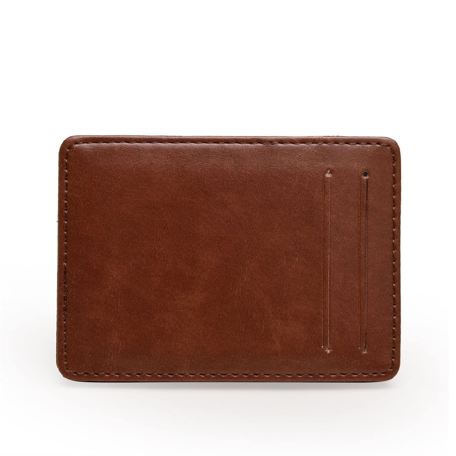 ZAPORAWallet New Thin Vertical Men Magic Wallet Small PU Leather Elastic Ribbon Purse Mini Solid ID Card Holder Bank Credit Card Case For Man (Color : Auburn)