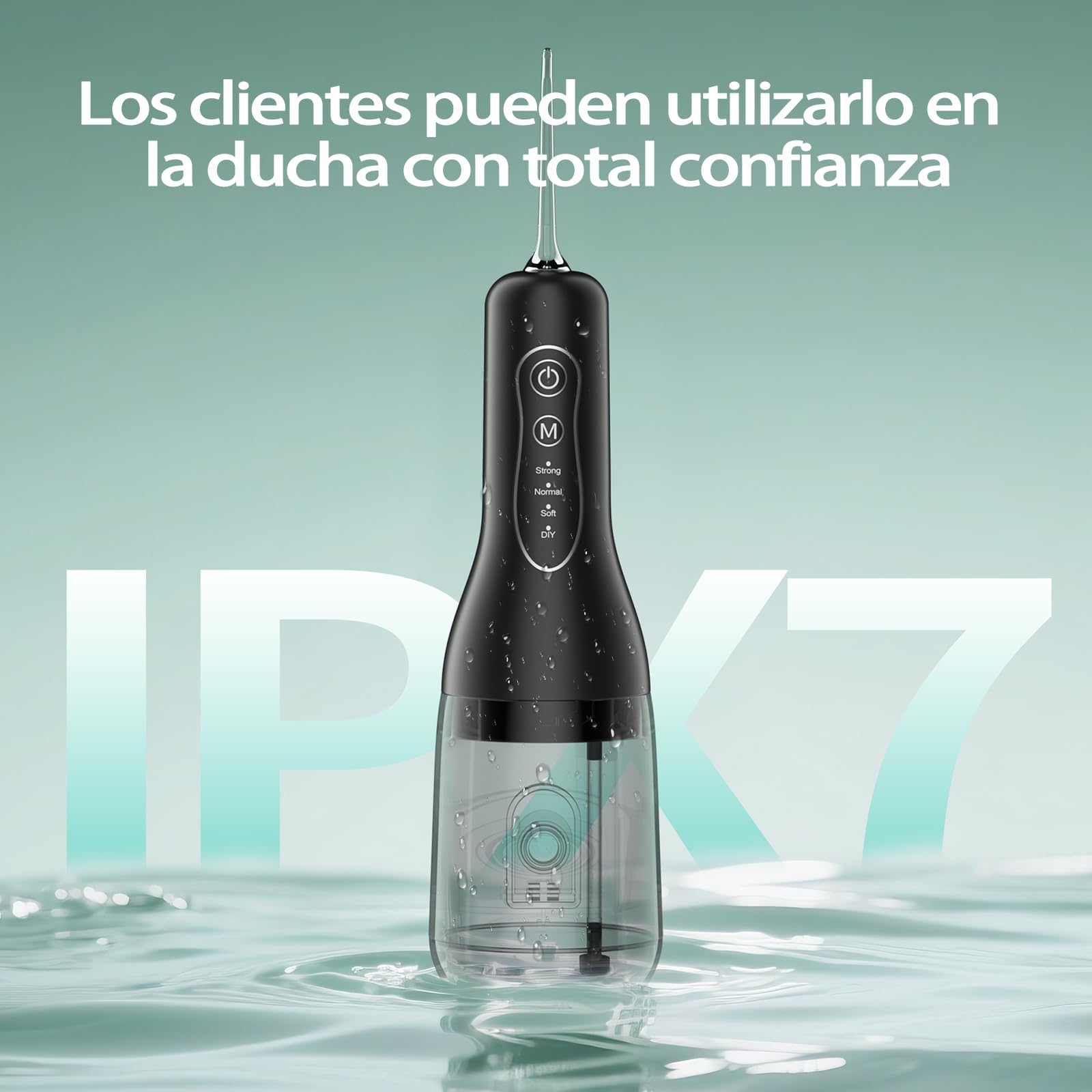 Irrigador Bucal Portátil Inalámbrico 300ml, OasiSmile Irrigador Dental Eléctrico con 5 Boquillas, 4 Modos + Modo DIY Ajustable, Memoria Inteligente, IPX7 Impermeable, USB-C Recargable, Casa y Viaje