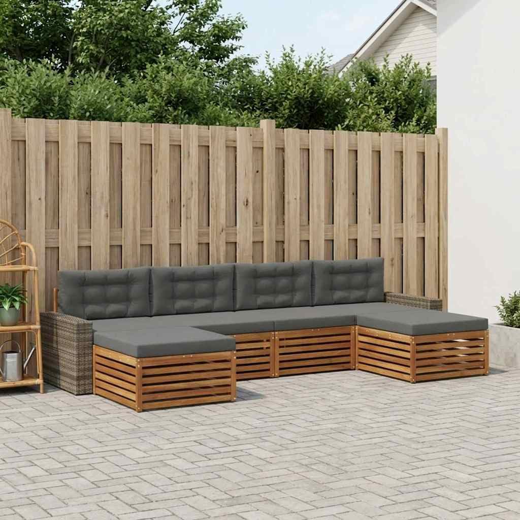 Modulares Sofa-Set, 6-teilig, Akazienholz, für den Außenbereich