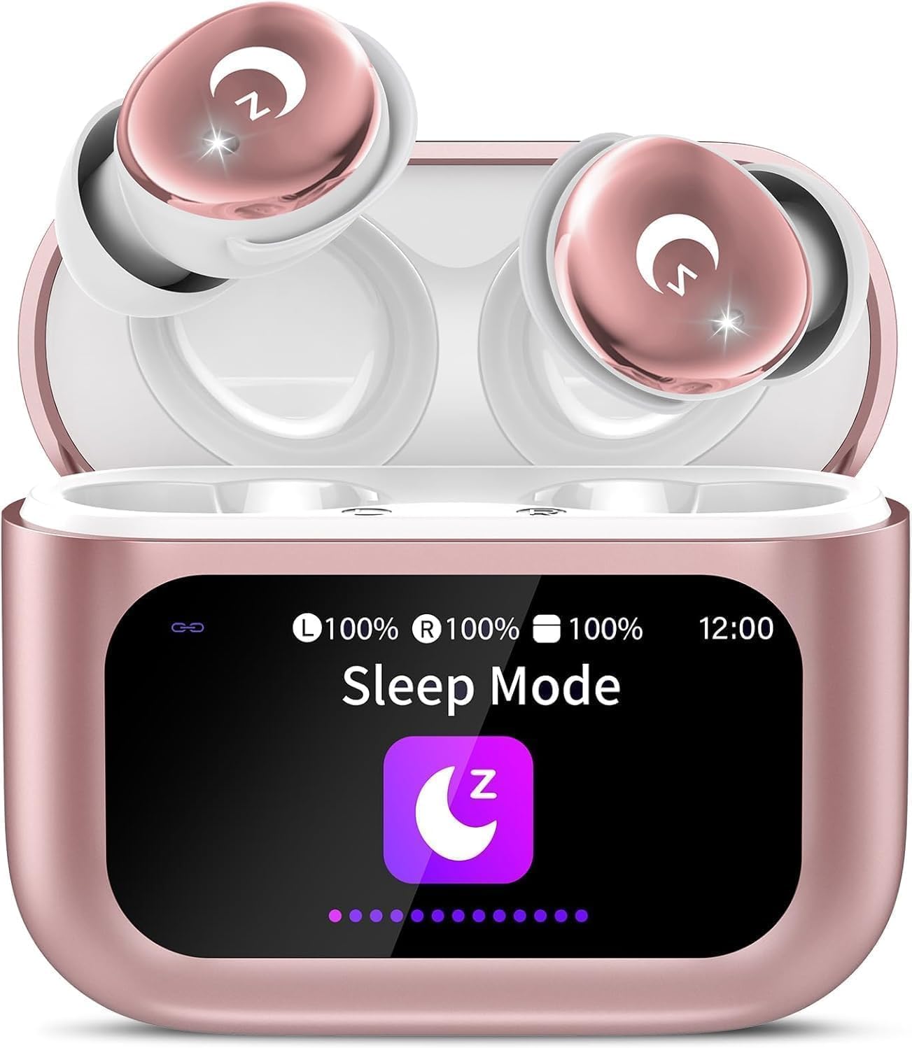 Cuffie Bluetooth, mini cuffie per dormire, 48 ore, Bluetooth 5.4 con touchscreen, 2026, senza fili, con cancellazione del rumore ENC, auricolari IPX7, bassi profondi, polvere di rosa