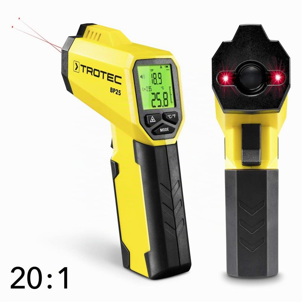 TROTEC Infrarot Thermometer BP25 – Laser Thermometer, Taupunkt Erkennung – Messbereich -50°C bis +260°C, Pyrometer