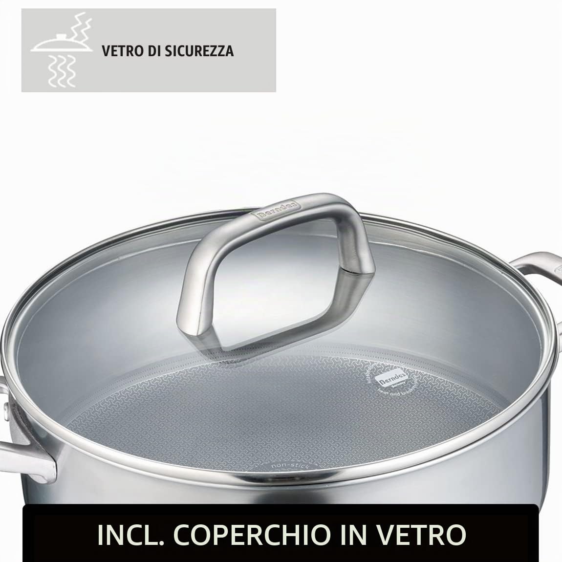 Berndes Padella Tricion Resist 28 cm, padella da portata estremamente resistente ai graffi, riscaldamento rapido, con coperchio, antiaderente