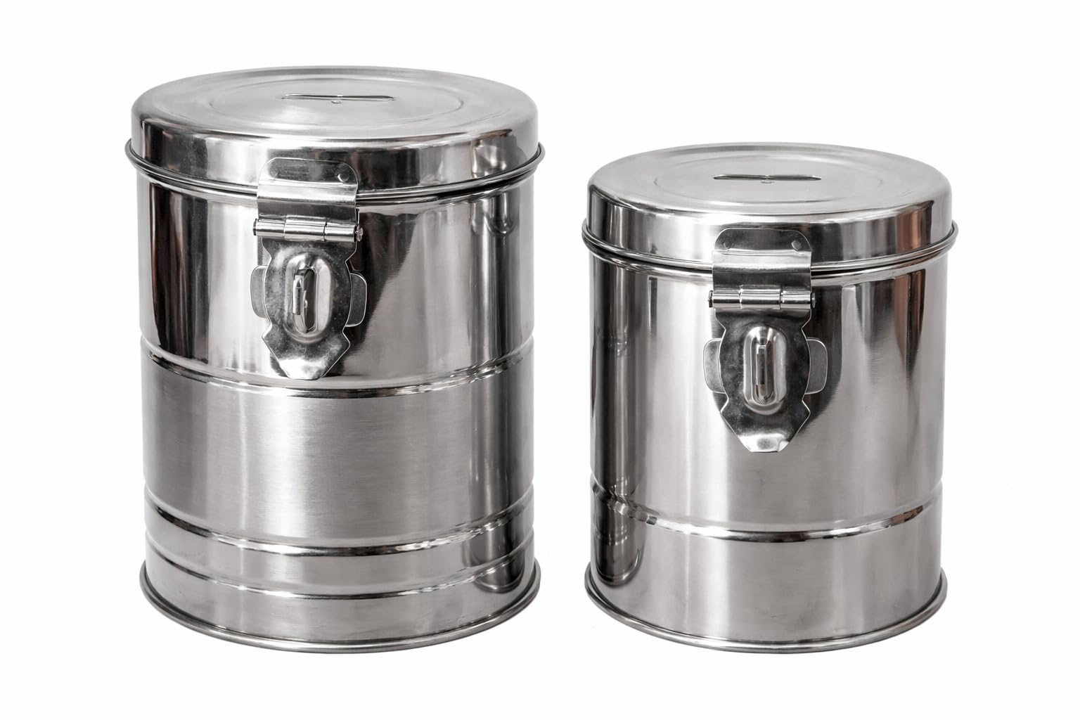 Stainless Steel Coin Bank with Lock | Money Saving Box with Slot | Coin & Cash Storage Container | Stainless Steel Money Bank with Lock, Cylindrical Coin Savings Box, Silver Finish, Set of 2-image-8