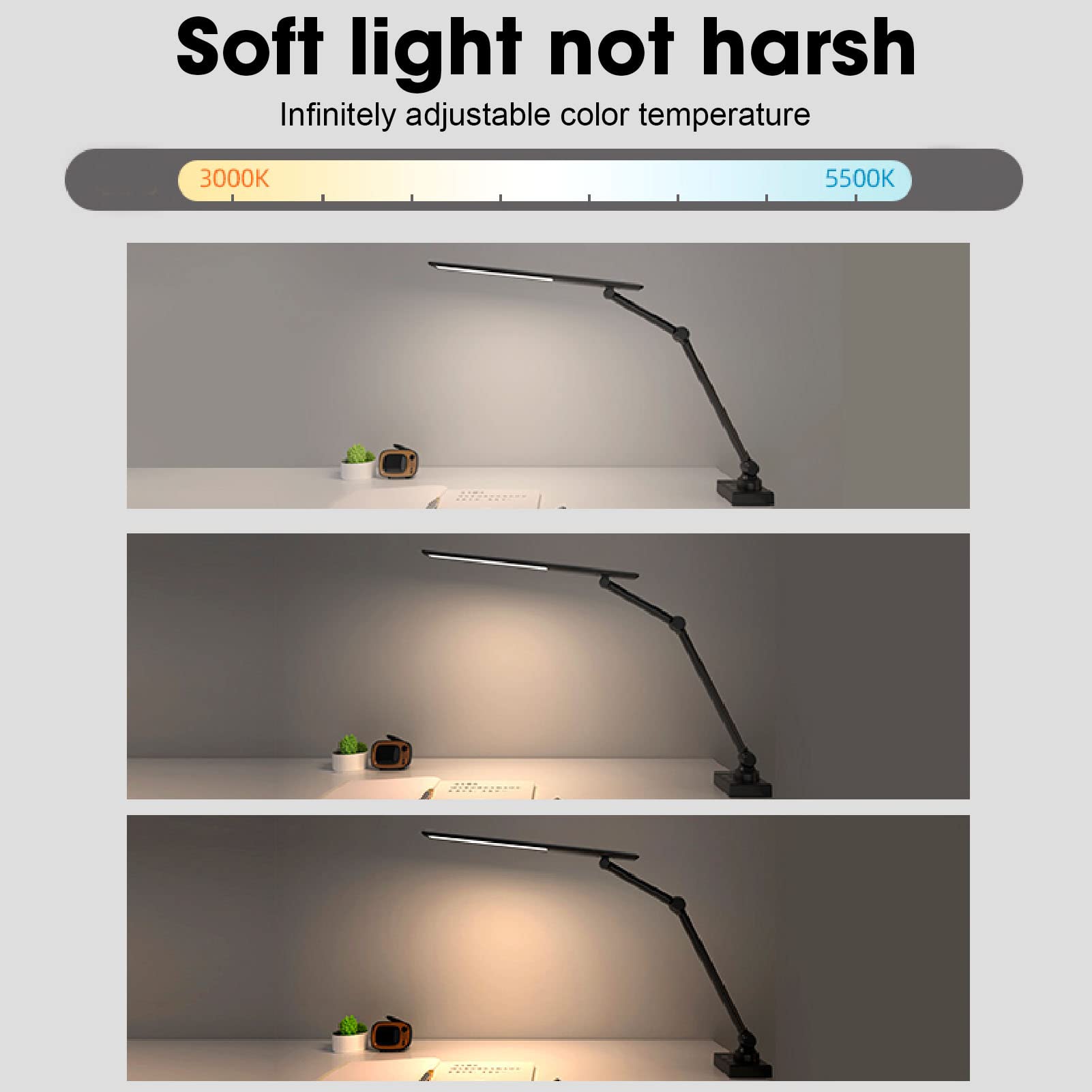 Dimmbare LED-Schreibtischlampe mit 3 Farbmodi Touch-Steuerung aunschonendes Leselicht verstellbarer drehbarer Kopf Timer perfekt für Zuhause Büro und Schlafzimmer