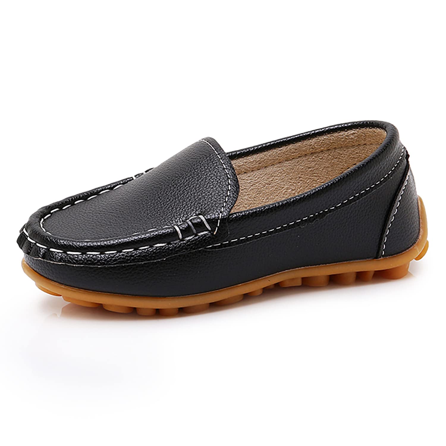 SOFMUO Boys Girls Leather Loafers Slip-On Oxford Flats Boat Dress Schooling Daily Walking Shoes(Toddler/Little Kids)