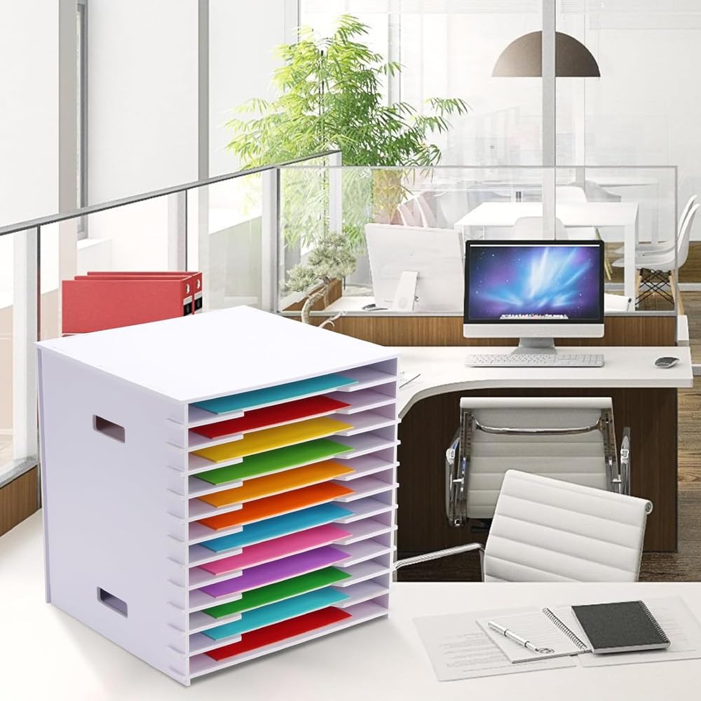 12x12 Scrapbook Paper Organizer Storage,12 Tier Desk File Organizer With Adjustable Shelves,Desktop 12 Slots File Sorter Storage Wide Document Holder - View #5