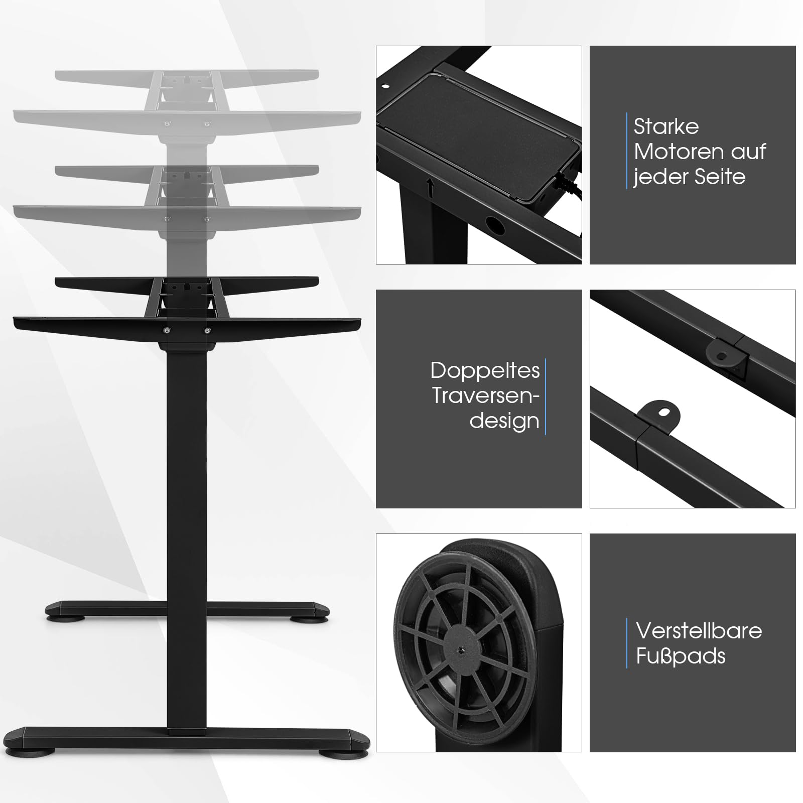 COSTWAY Elektrischer Tischgestell, Stehpultgestell Breit- & Höhenverstellbar, 2 Motoren | 4 Memory-Steuerung | Kollisionschutz, Pultgestell Schreibtisch Rahmen ergonomisch, Zuhause Büro (Black)