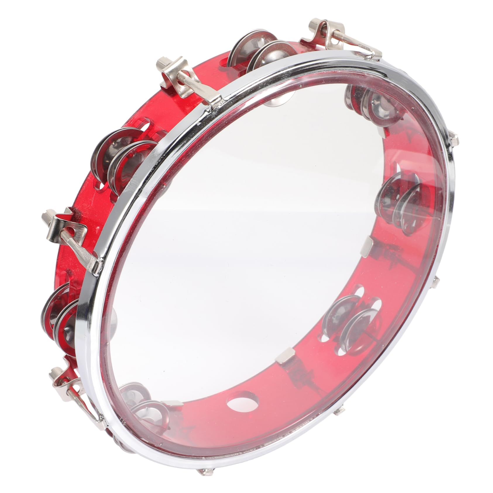 Pandereta de Mano Ajustable, Juguete de Percusión Rojo de Plástico y Metal | Instrumento de Percusión para Niños, Tambor Infantil Fácil de Usar, para Banda y Concierto