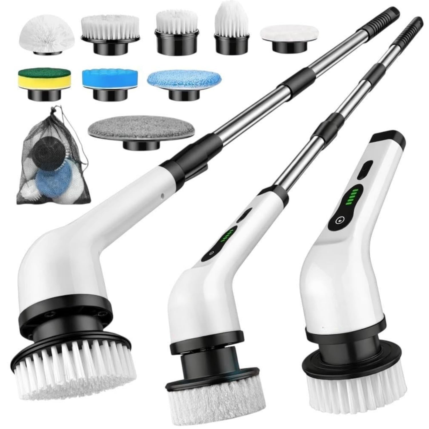 Cordless Electric Spin Scrubber with 9 Attachments & Extension Rod | Rechargeable Power Cleaning Brush for Bathroom Tile Floor Tub Kitchen Sink Car Wall Cleaning Tool-image-6