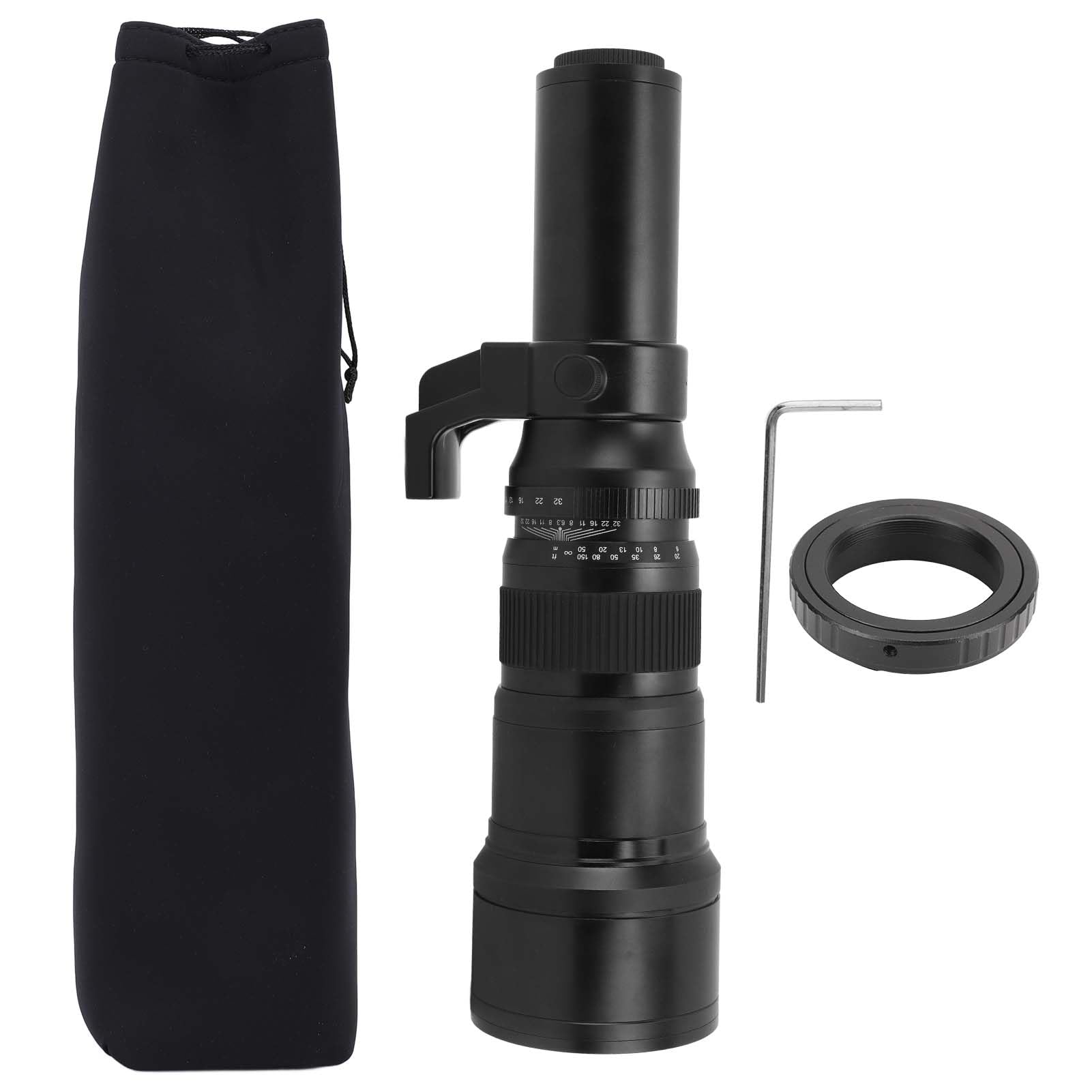 Teleobiettivo Prime da 500 Mm F/6.3 con Messa a Fuoco Fissa + Anello Adattatore per Montaggio Obiettivo AF T2, Teleobiettivo per Fotografia Astronomica per Fotocamera con (Nero)