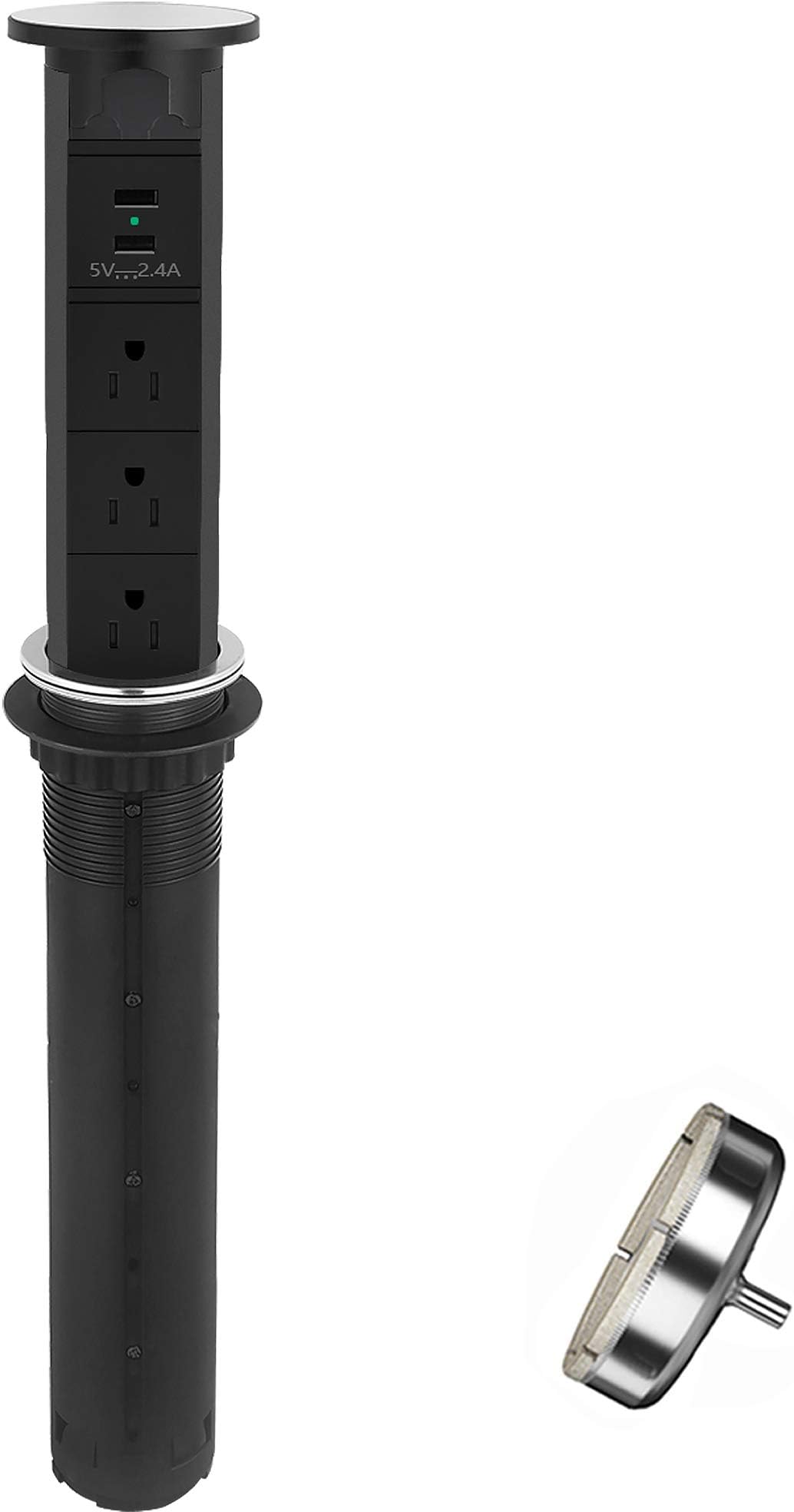 Intelligent Motorised Pop Up Power Strip,Multi - Function Kitchen Desktop Automatically Pop Up Vertical Power Socket,Retractable Power Strip with 3 Outlets,2 USB