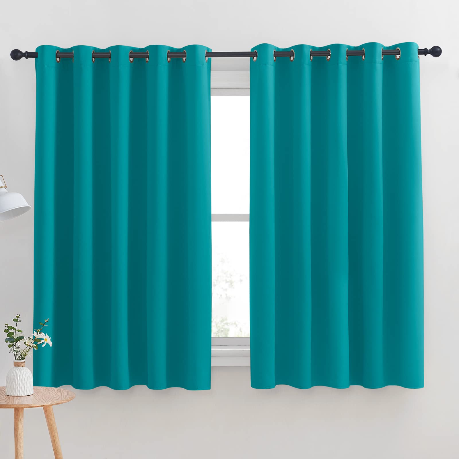 NICETOWN Thermal Insulated Peacock Teal Blackout Curtains for Bedroom, Window Treatment Solid Grommet Room Darkening Drape Panels for Bedroom (Set of 2, 70 by 63 inches Long)