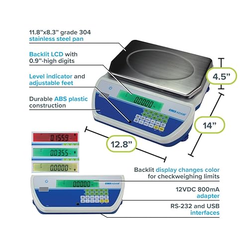 Miniatura 4 de Adam Equipment Básculas de control de banco aprobadas CKT-M para pesaje industrial, control de peso, recuento de piezas, ajuste de precios por peso
